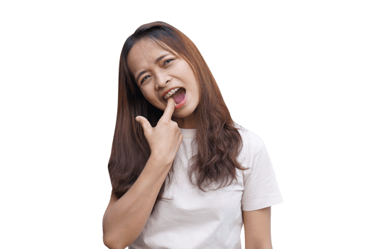 Asian woman with toothache presses her hand to her face png