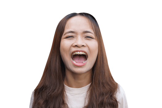 Asian woman with toothache presses her hand to her face png