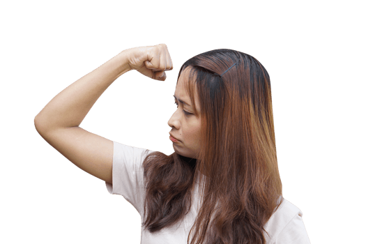 Asian woman flexing muscles png