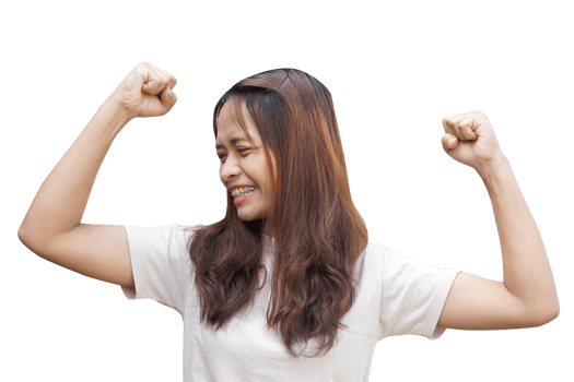 Asian woman flexing muscles png