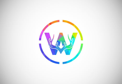 Letter W with deer antlers in target shape. polygonal style logo, Hunting inspirations symbol for corporate business identity vector