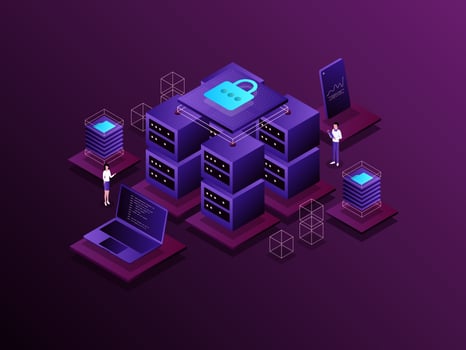 Database Isometric Illustration Dark Gradient. Suitable for Mobile App, Website, Banner, Diagrams, Presentation, and Other Graphic Assets. vector