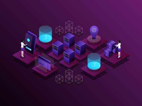 User journey isometric Illustration Dark Gradient. Suitable for Mobile App, Website, Banner, Diagrams, Presentation, and Other Graphic Assets. vector