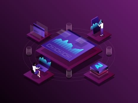 Investment analytics Isometric Illustration Dark Gradient. Suitable for Mobile App, Website, Banner, Diagrams, Presentation, and Other Graphic Assets. vector