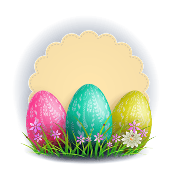 Illustration with a round curly frame and a set of Easter eggs. png