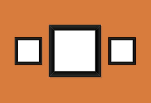 Tree square photo frames mockup on orange background. vector