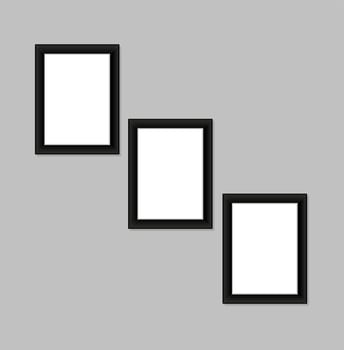 Blank photo frame set mockup. Vertical three photo frames icon. vector