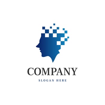human head digital tech logo vector