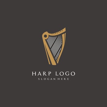 Harp lyre gold logo design icon vector illustration