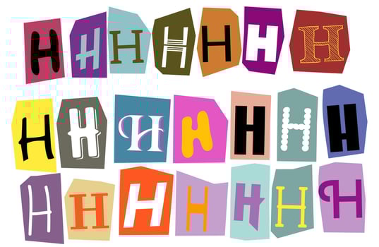 Alphabet H- vector cut newspaper and magazine letters, paper style ransom note letter