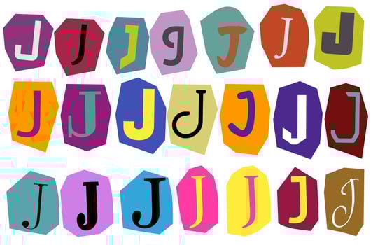 Alphabet J - vector cut newspaper and magazine letters, paper style ransom note letter