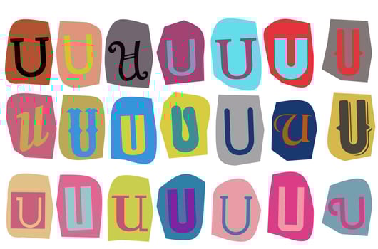 Alphabet u- vector cut newspaper and magazine letters, paper style ransom note letter