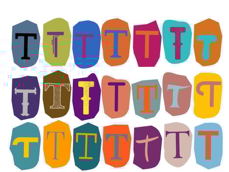 Alphabet T- vector cut newspaper and magazine letters, paper style ransom note letter