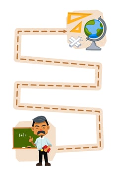 Education game for children handwriting practice trace the lines help cute cartoon teacher move to ruler chalk and globe printable tool worksheet vector