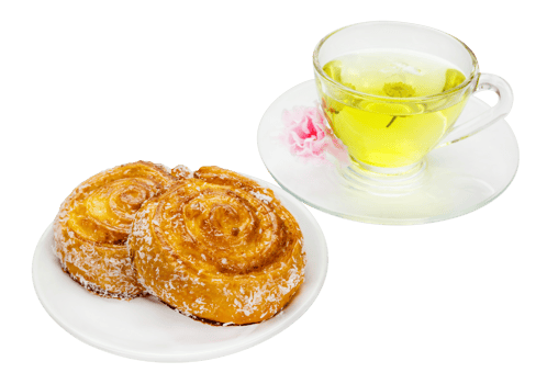 Cinnamon rolls with Chrysanthemum tea isolated png