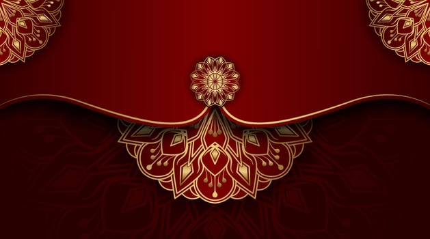 red luxury background, with gold mandala ornament vector