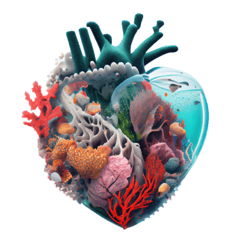 world of corals inside a heart . AI Generated png