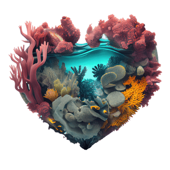 the world of corals inside a heart AI Generative png