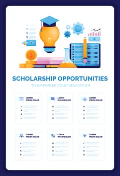 Vector illustration of exploring scholarship opportunities to empowering education. Education ideas and inspiration to fuel success. Can use for ad, poster, campaign, website, apps, social media