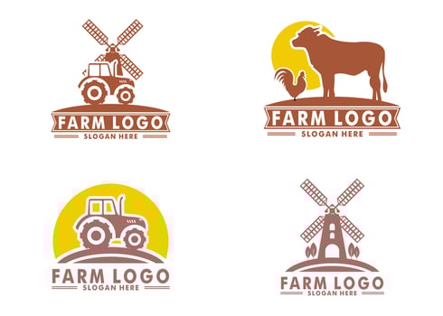 Set of Flat farm logo vector, livestock logo icon design vector