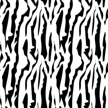 Seamless vector black and white abstract zebra fur. Stylish print of wild zebra, tiger, striped animal. Animalistic print background for fabric, textiles, design, advertising banner.