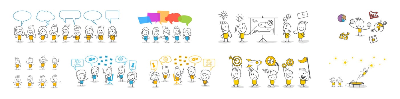 Stick figures. Office people. Hand drawn doodle line art cartoon design character. vector
