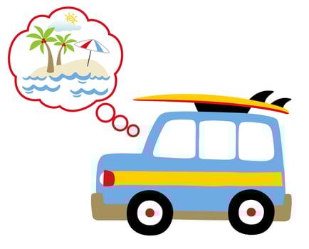 A car going to beach, vector cartoon illustration