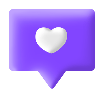 3d illustration social media notification love like heart icon in purple rounded square png