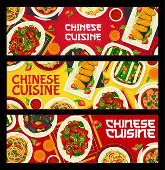 Chinese cuisine food banners Asian restaurant menu vector