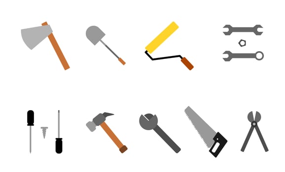 repair equipment. hammer. screwdriver. saw. ax. wrench. paint brush vector