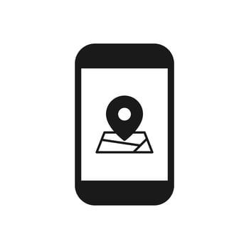 Phone map pin, location icon vector