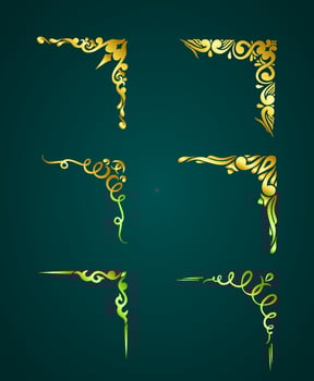 set of vintage luxury corner frames on green background vector