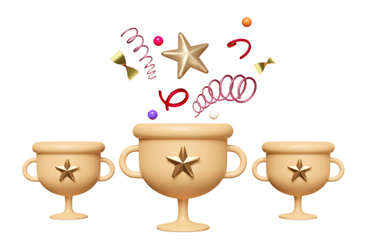 Golden champion cup or trophies with floating star, geometric shapes isolated. reward cup concept, 3d illustration or 3d render png
