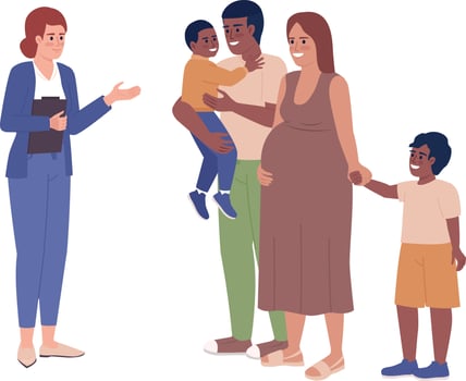 Real estate agent and family with children semi flat color vector characters