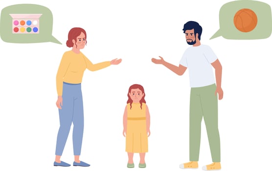 Parents fighting over daughter hobby semi flat color vector characters
