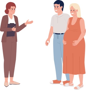 Real estate agent with pregnant couple semi flat color vector characters