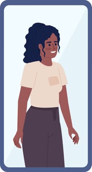 Young pretty woman on smartphone screen flat concept vector spot illustration