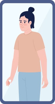 Young man on mobile phone screen flat concept vector spot illustration