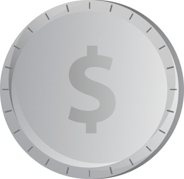 Gradient icon of realistic coin clip art with shiny silver color for design graphic. 3d vector illustration for business, finance, wealth, market, shop, payment or economy graphic resource