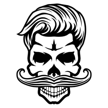 Skull moustache with hair Vector illustration design template black and white