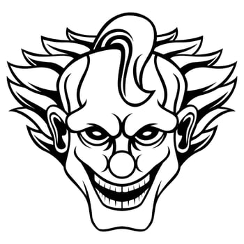 Clown Head Vector Black And White Logo Design Mascot template