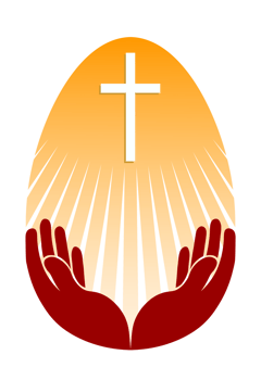 Design of silhouette Easter eggs, yellow sun and hands png