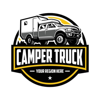 Camper truck overland truck vector circle emblem logo template. Best for outdoor adventure automotive sport related logo and tshirt design
