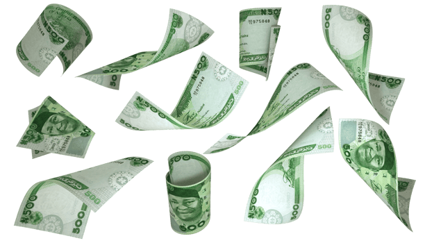 3D rendering of 500 Nigerian naira notes flying in different angles and orientations png