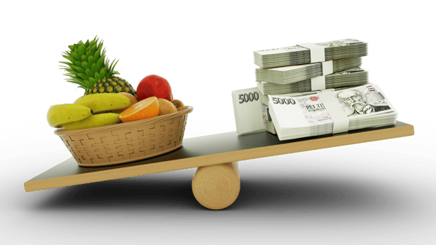 Inflation in Czech, Weighing Czech currency against foodstuffs, high cost of living, 3d rendering png