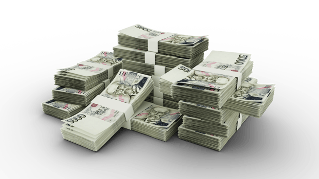Stack of Czech Koruna notes. 3D rendering of bundles of banknotes png
