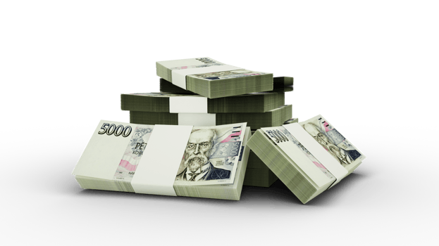 3d rendering of Stack of Venezuelan bolivar notes. bundles of Czech currency notes isolated on transparent background png