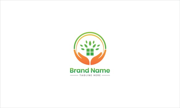 Health care logo. Modern health logo with hand and home icon gradient vector template