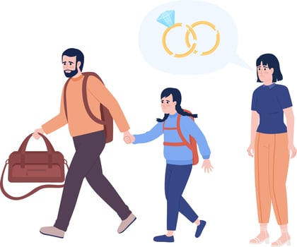 Divorced father taking daughter away from mother semi flat color vector characters