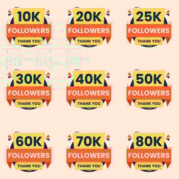 thank you followers celebration banner design vector 10k to 90k followers label set